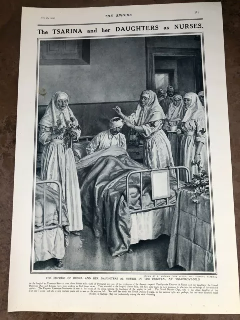 ww1 full page print . the tsarina and her daughters as nurses !