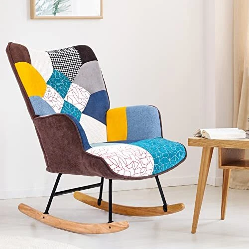 Rocking Chair Nursery, Upholstered Nursing Armchair with Wooden Base, Baby