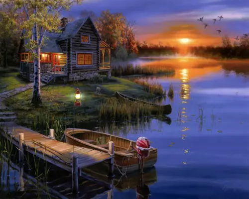 Paint By Numbers - Fishing Cottage - 40x50 DIY painting kit - AU Stock