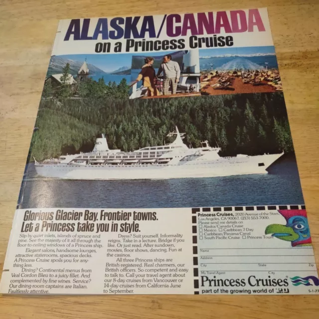1977 Princess Cruises Alaska/Canada Magazine Ad