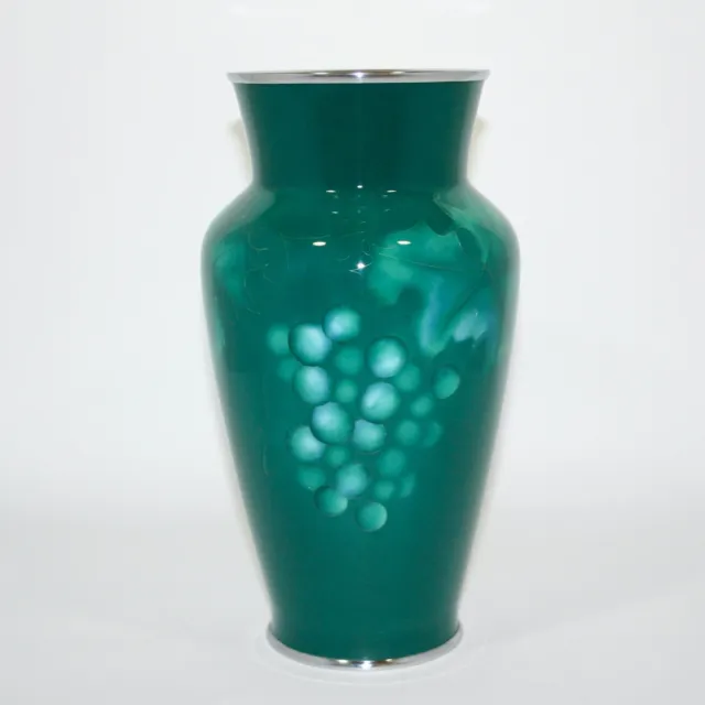 Vintage Ando Cloisonne vase wired grape design dark green 2