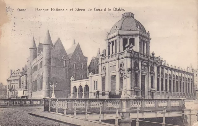 Carte postale old postcard BELGIQUE GAND GENT banque nationale timbrée 1913