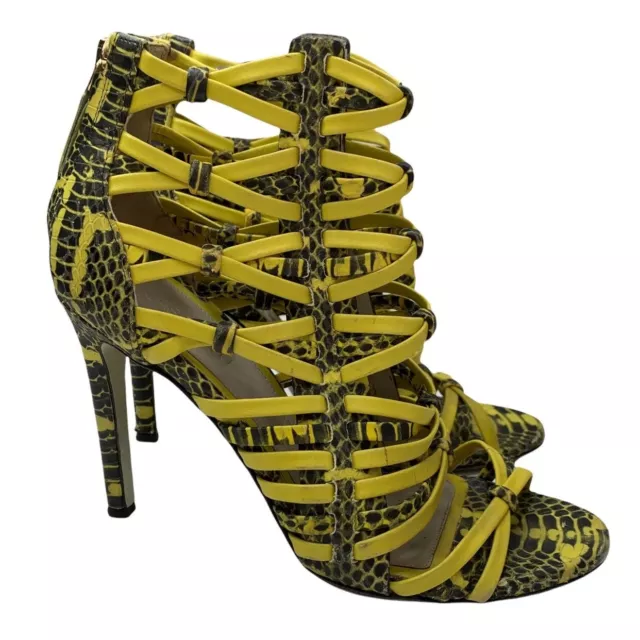 Jason Wu Yellow Snakeskin Python Print Caged Heels Size 36 US 6