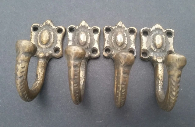 Set 4 strong solid brass Ornate backplate Single Coat Hat Towel Hooks 2 1/2" #C4