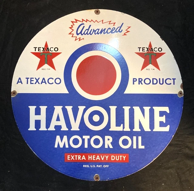Vintage TEXACO HAVOLINE MOTOR OIL PORCELAIN SIGN Rare Advertising 30" Diameter