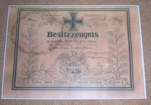 GERMAN - Iron Cross 2, Large Award Cert. Garde-Jager. (Copy)