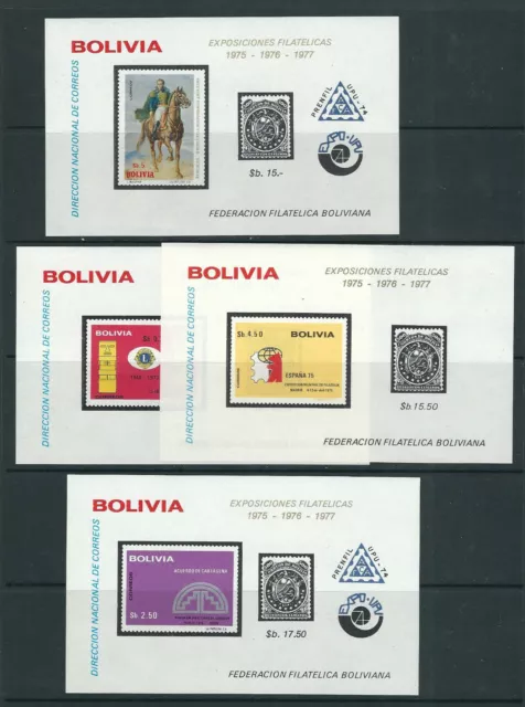 BOLIVIA 1974-75 BOLIVIAN stamp exhibition sheets (4 different) VF MNH