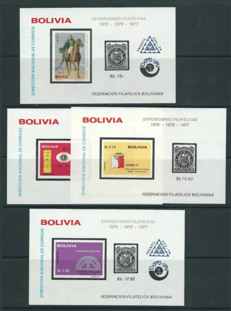 Bolivie 1974-75 Bolivien Tampon Exposition Feuilles (4 Différents) VF MNH