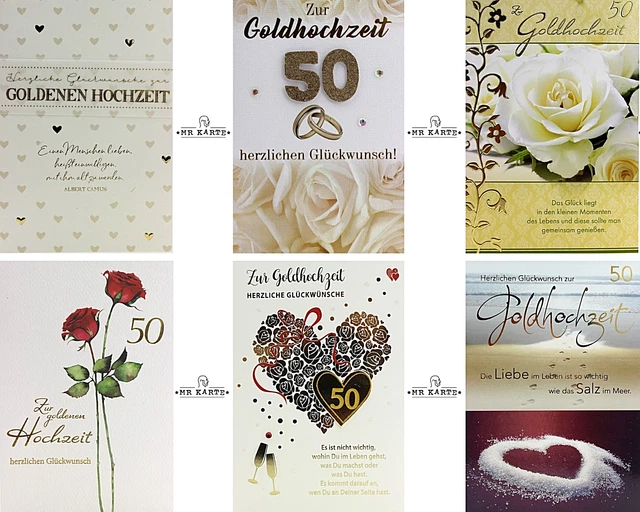 Golden Hochzeitstag Karte – 50 Jahre, Mit Pfauen-Design & Goldfolie, 18,3x15,3 Cm