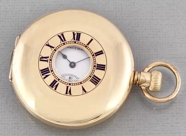 Antique WALTHAM Gold Filled Half Demi Hunter Pocket Watch - Rare Size 12s - 1909