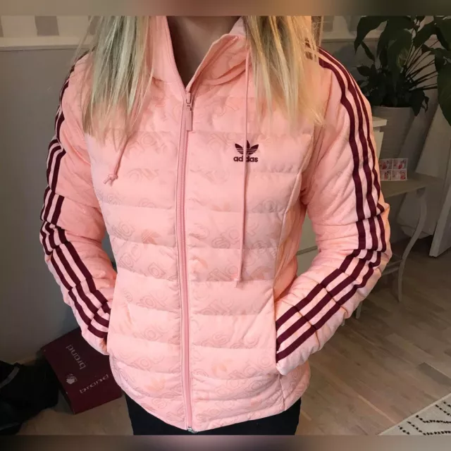 Adidas Winter Jacke Trefoil Logo Steppjacke Parka Damen Kinder rosa pink 164 XS