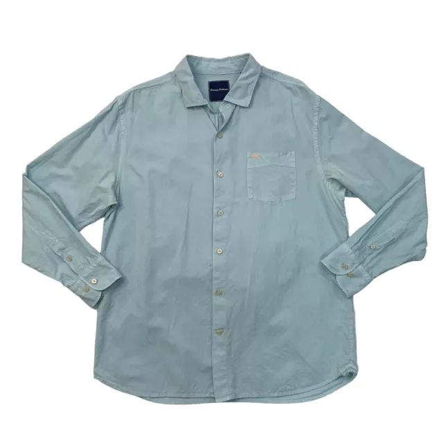 Tommy Bahama Shirt Men L Large Baby Blue Cotton Silk Blend Long Sleeve *READ