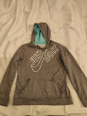 Nike Dri-Fit Girl's Gray Pull Over Hoodie Sweater Size XL Just Do It Logo Youth