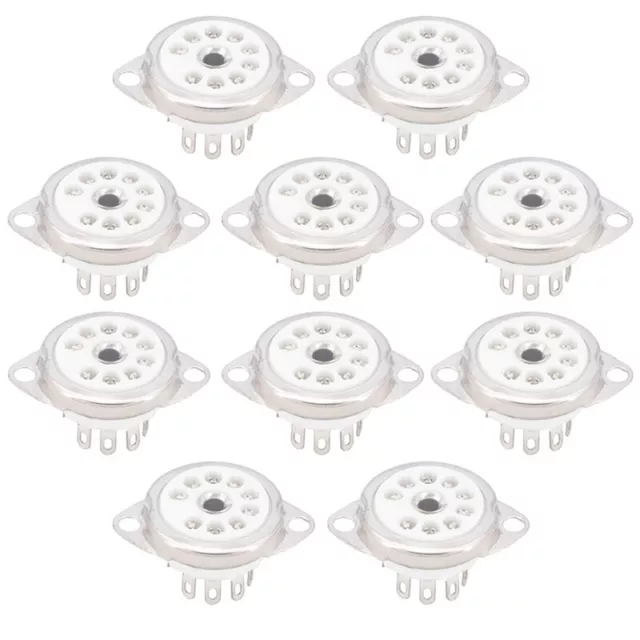 10PCS Ceramic B9A -Plated 9Pin Vacuum Tube Socket Panel Chassis Mount for E