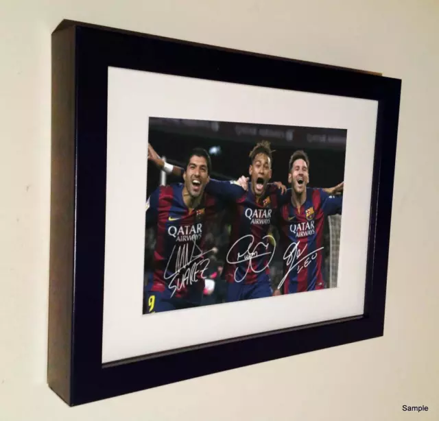 Signed Lionel Messi Neymar JR Suarez Barcelona Photo Picture Frame Autograph