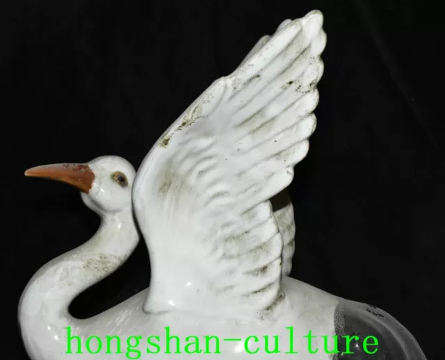 14 "ancienne porcelaine Wucai Fengshui grue à couronne rouge grues Statue animal 2