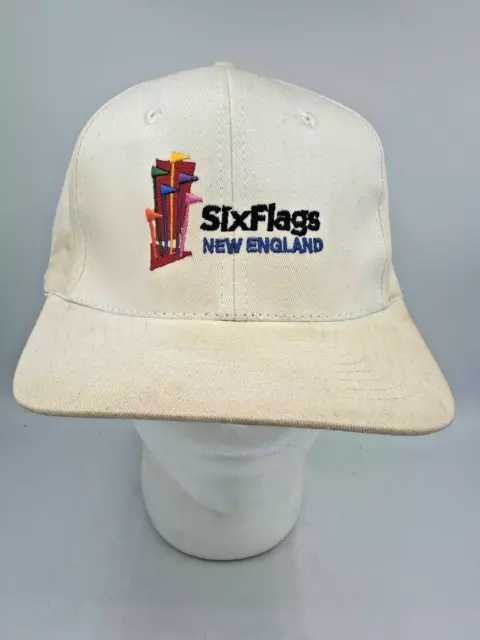 Six Flags New England Strapback Hat Adjustable Baseball Cap White Zkapz READ