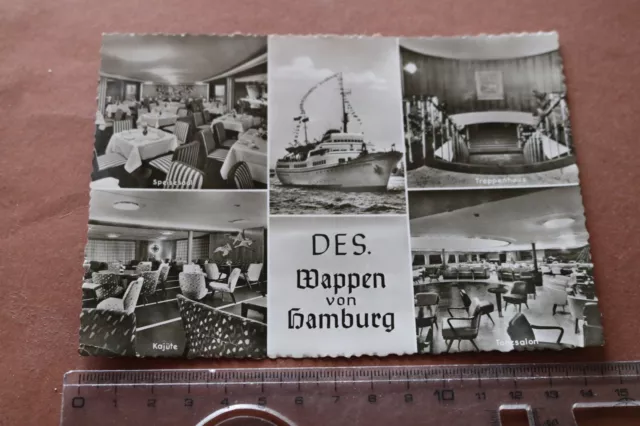 tolle alte Karte - Innenansichten Schiff Wappen von Hamburg 1956