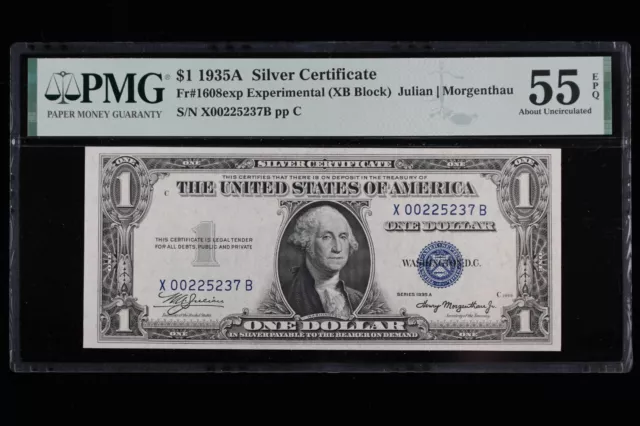 RARE $1 1935A PMG 55 EPQ EXPERIMENTAL Paper Test Silver Certificate X00225237B