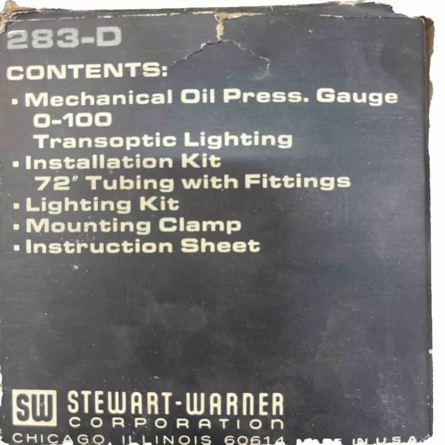Vintage NOS in Box and Wrapped Stewart Warner Stage III Oil Pressure Gauge 283-D 2