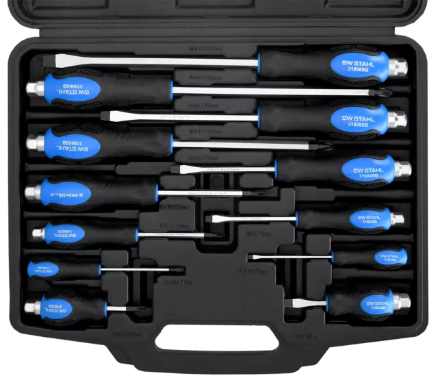 SW-Stahl 12 Pièces Jeu de Tournevis Résistant aux Chocs Fente 3,2 - 9,5mm Croix