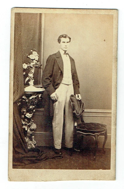 Victorian cdv photo young man standing behind chair London photographer