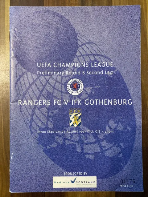 Rangers V IFK Gothenburg Programme Champions League PR 2L 27/8/97