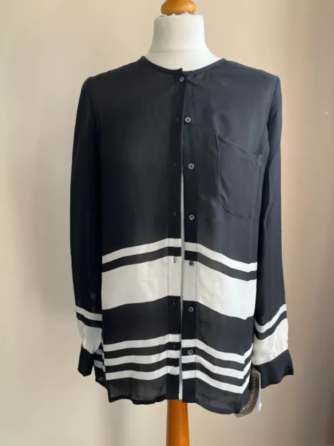 Black and White Silk Long Sleeve Blouse by Joie Size 10 BNWT