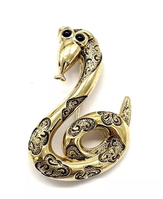 Pierre Lang Bijoux Fantaisie Femme Broche, Serpent, Plaqué Or, Onyx, Bon État