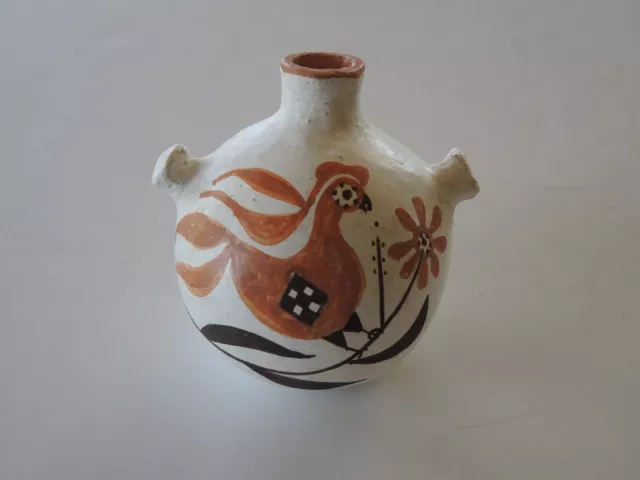 Vintage ACOMA PUEBLO Pottery Canteen Parrot Design