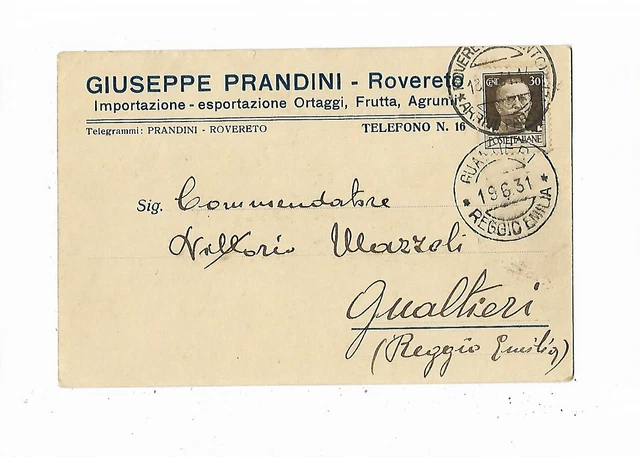 TRENTO (1714) - ROVERETO, Pubblicitaria Commerciale Giuseppe ...... - Fp/Vg 1931