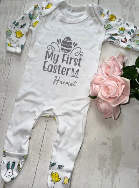 Personalised First Easter Baby Sleepsuit Any Name My 1st Easter babygrow