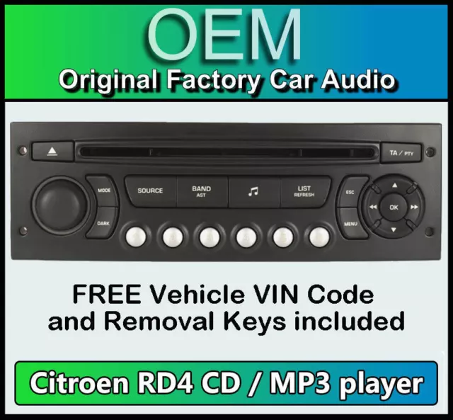 Citroen Berlingo car stereo MP3 CD player Citroen RD4 radio + FREE Vin Code