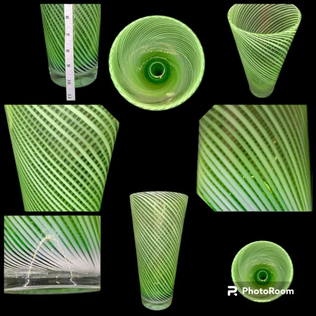 50s Exquisitely Made Murano Art Glass 10.5"H Green Swirl Vase Hand Blown Heavy