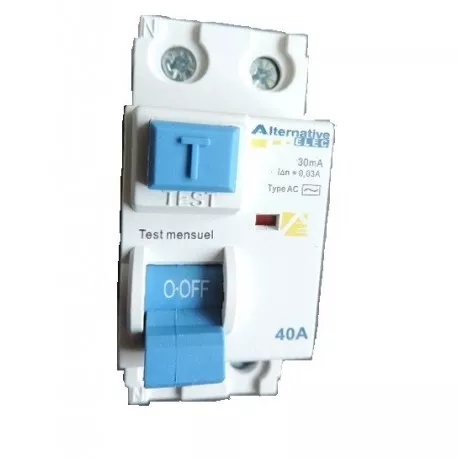 Interrupteur differentiel 40A 2P 30mA type AC bornes à vis alignées norme CE AL