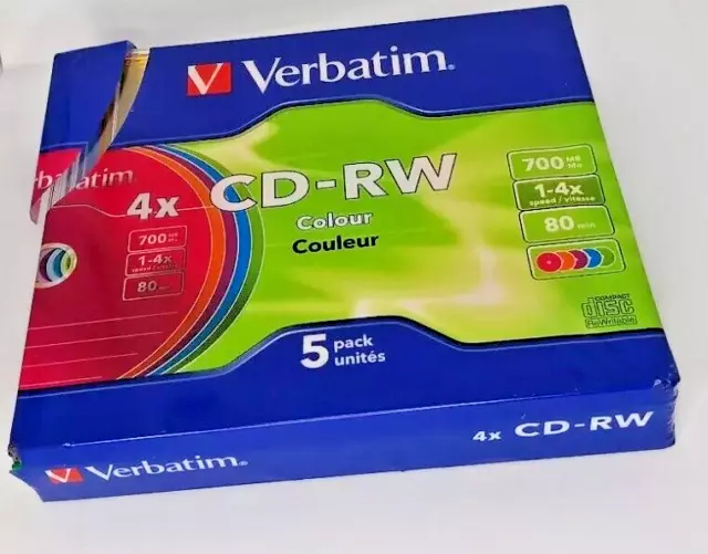 Verbatim CD-RW 700 MB - Paquete de 5 - Discos de Color SELLADOS