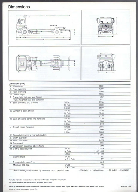 Drawbar Unit Components MERCEDES-BENZ 1733L DRAWBAR Unit Specifications 1989-90 UK Foldout ...