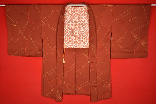 Vintage Japanese Kimono Silk Antique BORO HAORI Kusakizome Dyed/A858/545
