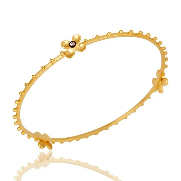 Minimalist Dainty Floral & Dotted Band Shaped Bangle Bracelet For Birthday Girl
