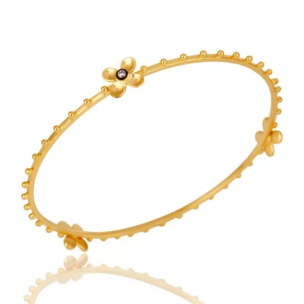 Minimalist Dainty Floral & Dotted Band Shaped Bangle Bracelet For Birthday Girl