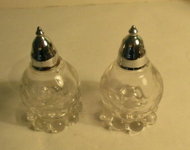 Pair Imperial Candlewick Glass Copper Wheel Etched Floral Salt & Pepper Shakers
