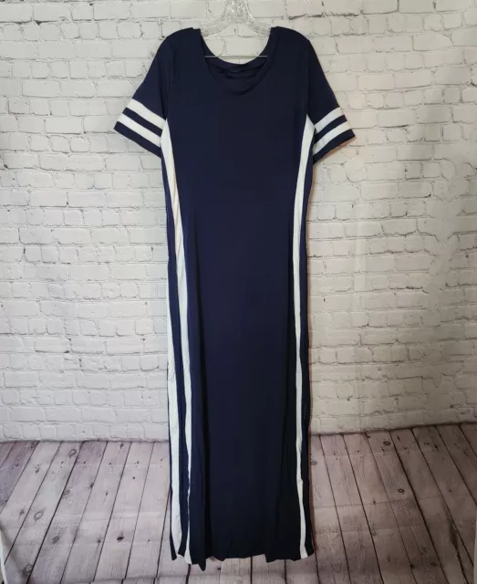 Womens Plus Size Navy Blue Side Striped Slit Bodycon Maxi Dress XL