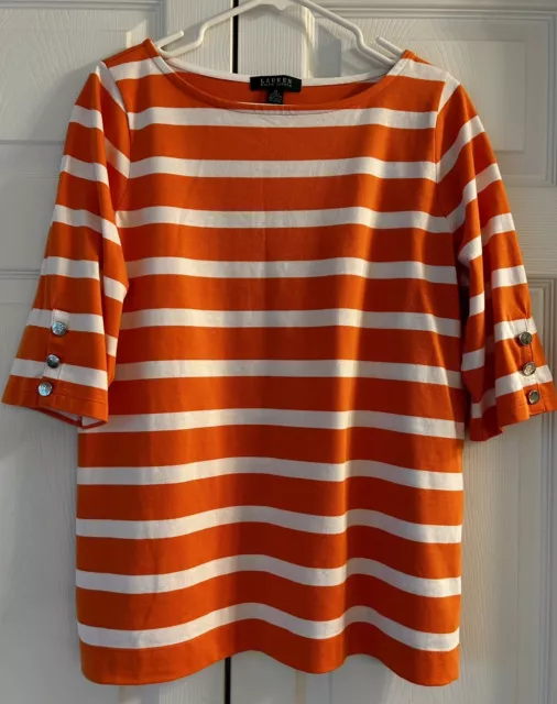 LAUREN Ralph Lauren NWOT LRL Women’s Stripe Round Neck Cotton Top Shirt Size 1X