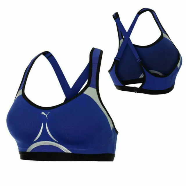 Puma Pwrshape Control Sports Bra Womens Running Gym Training Top Blue 515423 02