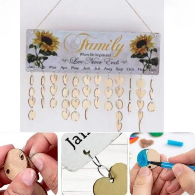Calendrier Anniversaire Famille En Bois DIY - Tenture Murale Personnalisable Cœurs, Idée Cadeau Anniversaire Maman Noël