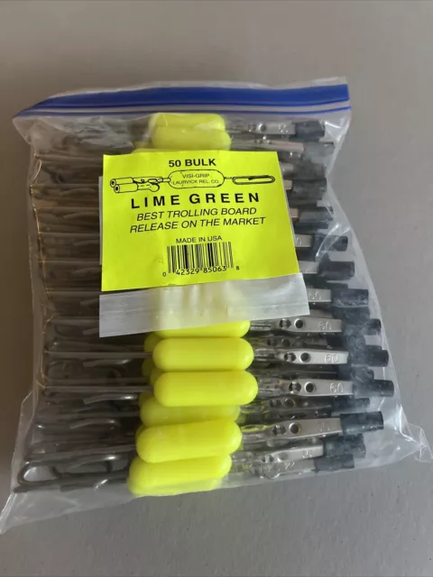 50 Pkg. Laurvick TBR-5 Planer / Troling Board Release Clips - Lime Green