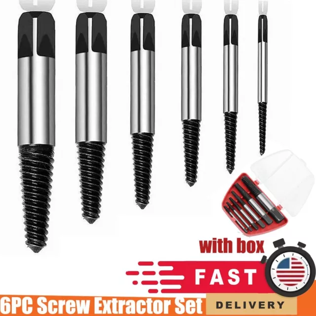 6 PC Screw Extractor Set Easy Out Drill Bits Guide Broken Screws Bolt Remover