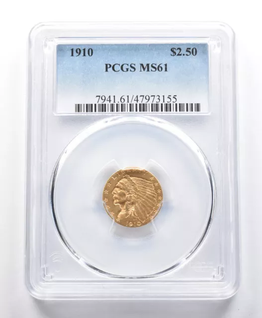 MS61 1910 $2.50 Indian Head Gold Quarter Eagle PCGS *2774