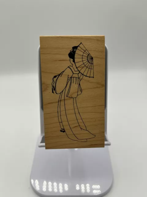 Holz montierter Gummistempel. Orientalische Geisha. Kartenherstellung, Decoupage, Handwerk.