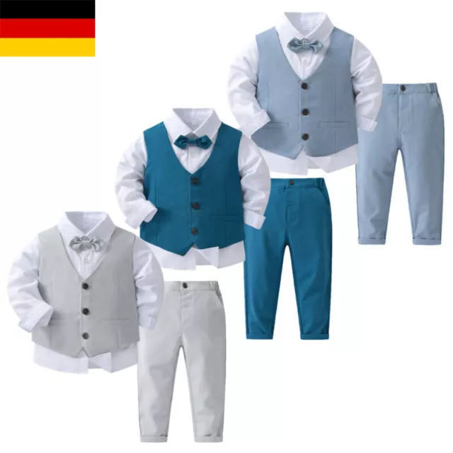 DE Baby Jungen Gentleman Festanzug Smoking Set Fliege Weste Langarm Bluse Hosen